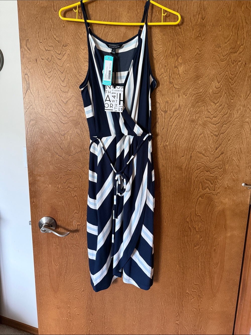 41 Hawthorn Navy and White Striped Midi Wrap Dress